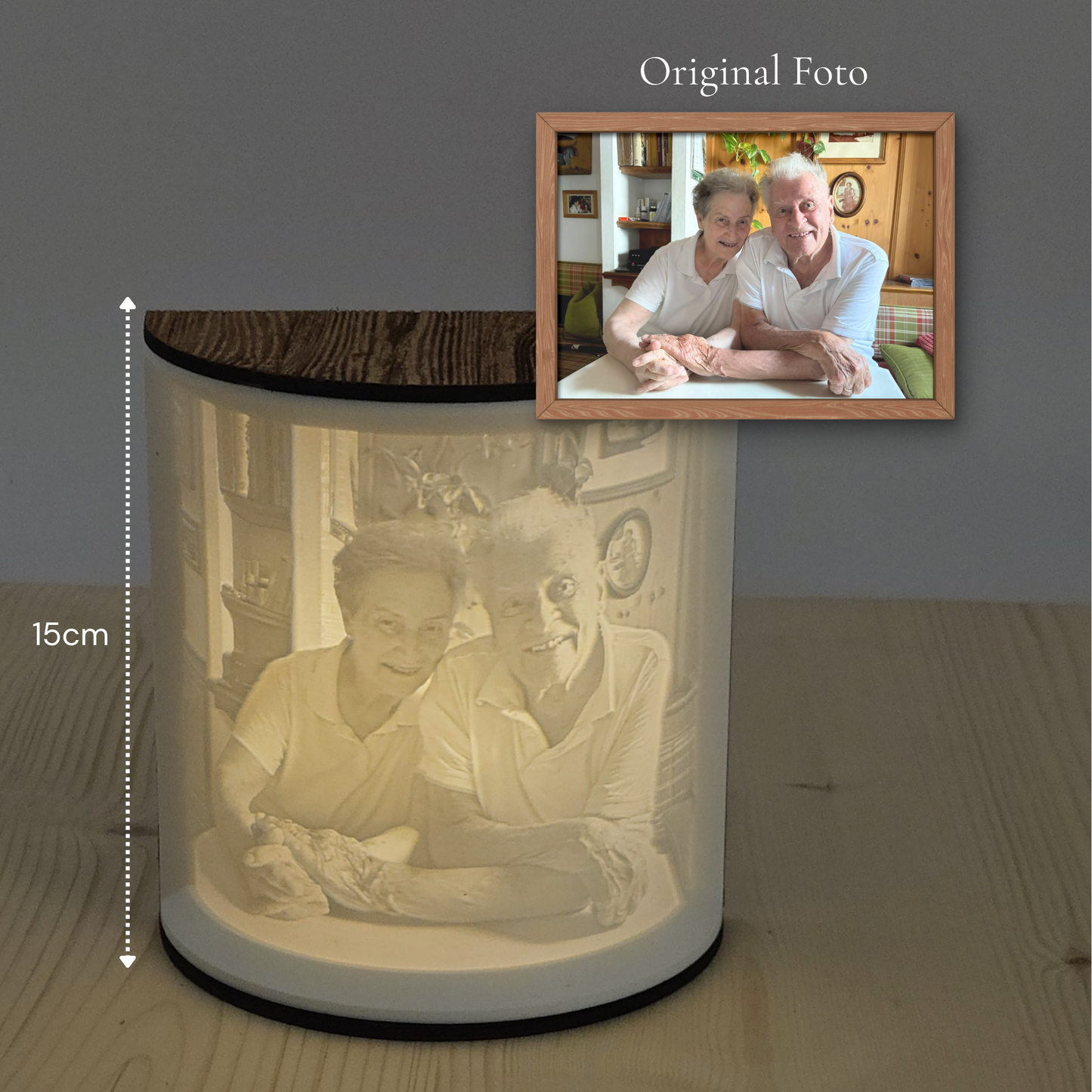 3D-Lithophan mit LED - Altholz Edition